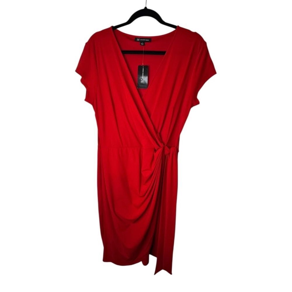 INC Red Faux-Wrap Midi Dress – Size Large, NWT - Picture 9 of 11